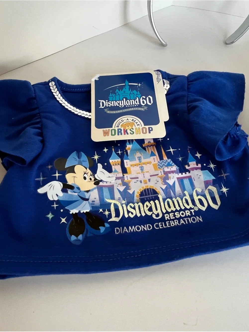 Set of Build-A-Bear Workshop blue Silver Sequin top, headband shoes accessories
